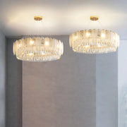 Round Feather Transparent Crystal Hanging Chandelier