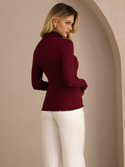 Silk-Cotton Women's Basic Turtle Neck Long Sleeve Top