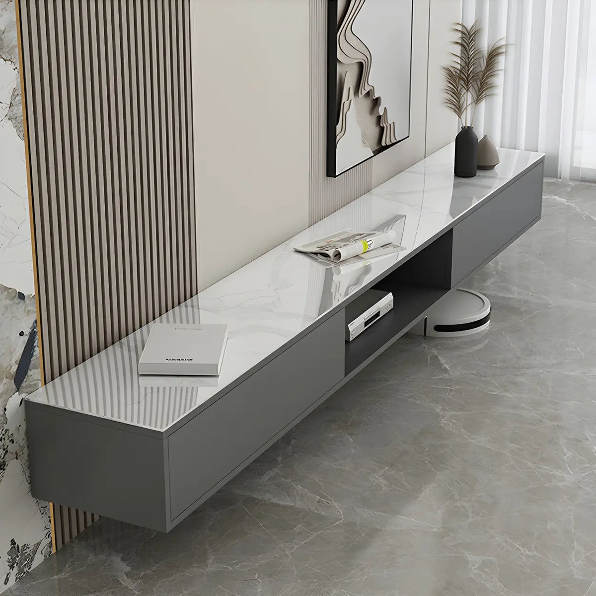 Floating Mount Stone Cabinet Open Storage TV Stand