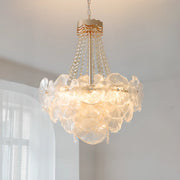 Flower White Frosted Glass Crystal Beads Tiered Chandelier