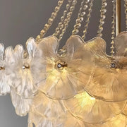 Flower White Frosted Glass Crystal Beads Tiered Chandelier
