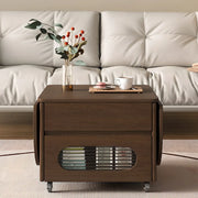 Foldable Oval Brown Wood Drawer Coffee Table with Wheel