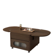 Foldable Oval Brown Wood Drawer Coffee Table with Wheel
