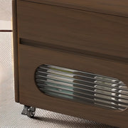 Foldable Oval Brown Wood Drawer Coffee Table with Wheel