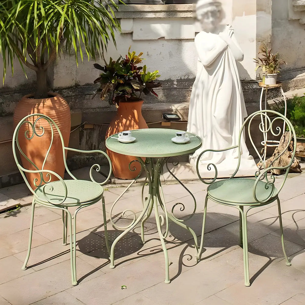 French Country Iron Round Weatherproof Patio Dining Set
