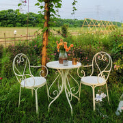 French Country Iron Round Weatherproof Patio Dining Set