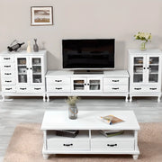 French Country Matte White Wood Rectangle Wood TV Stand