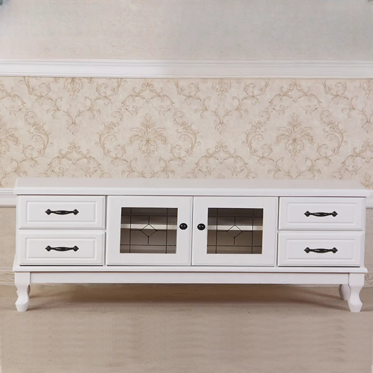 French Country Matte White Wood Rectangle Wood TV Stand