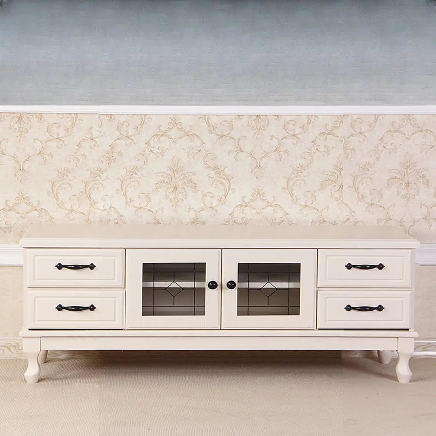French Country Matte White Wood Rectangle Wood TV Stand
