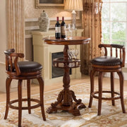 French Country Small Round Wooden Bar Table with Shelf