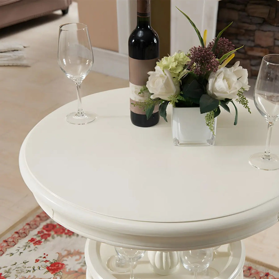 French Country Small Round Wooden Bar Table with Shelf