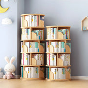 Geometric Open Storage Wood Rotating Round Bookshelf