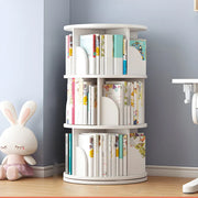 Geometric Open Storage Wood Rotating Round Bookshelf