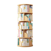 Geometric Open Storage Wood Rotating Round Bookshelf
