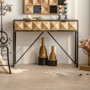 Geometric Wood Black Console Table with Storage Drawers