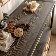 Geometric Wood Black Console Table with Storage Drawers