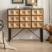 Geometric Wood Black Console Table with Storage Drawers