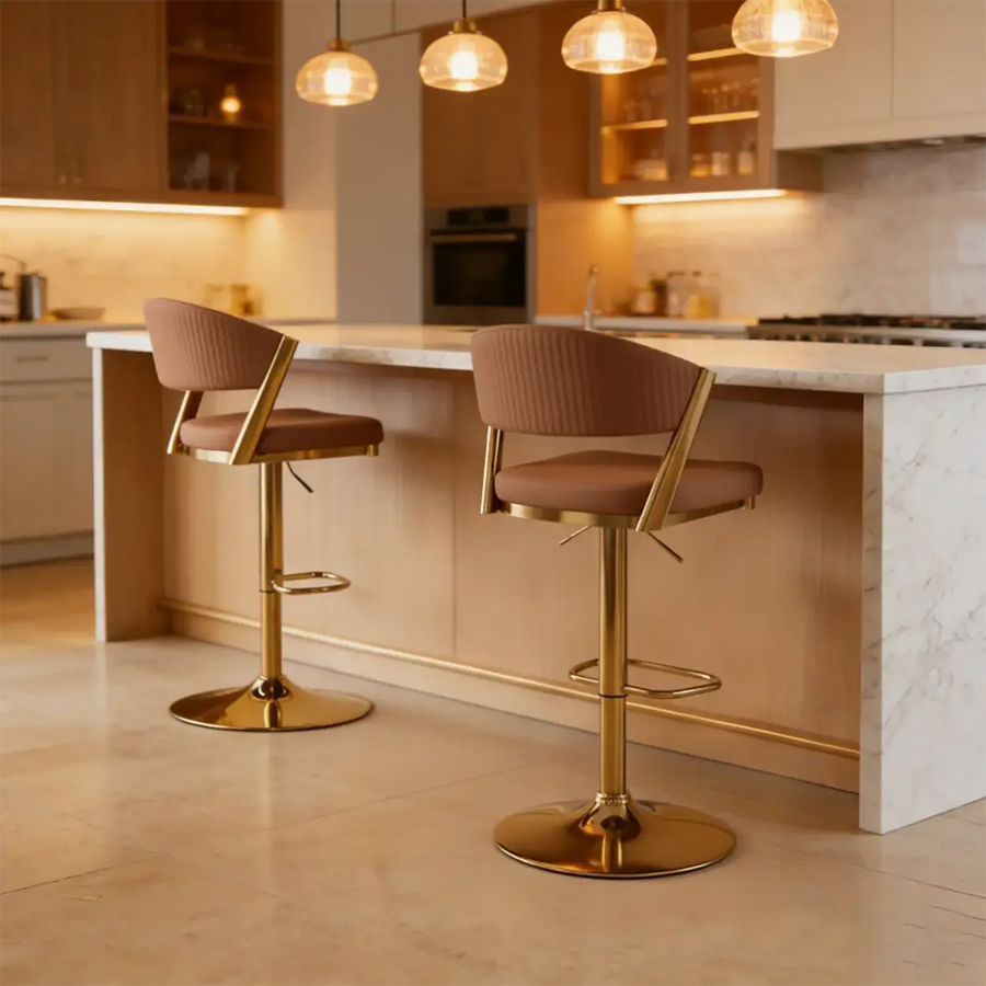 Glam Adjustable Faux Leather Swivel Open Back Bar Stool