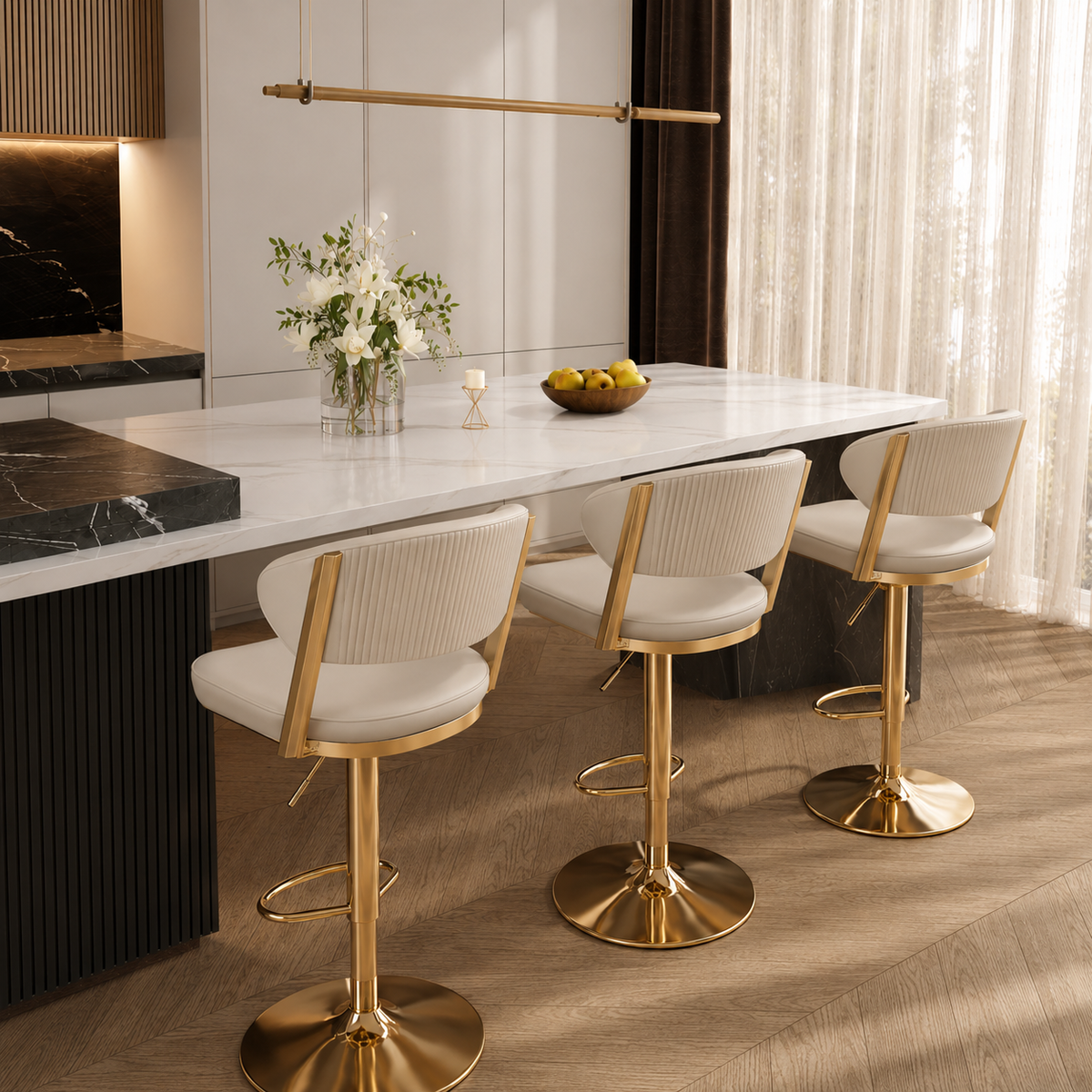 Glam Adjustable Faux Leather Swivel Open Back Bar Stool