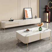 Glam Beige Stone Rectangle Drawers Cabinet TV Stand