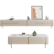 Glam Beige Stone Rectangle Drawers Cabinet TV Stand