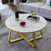 Glam Black Stone Round Metal Cross Legs Coffee Table
