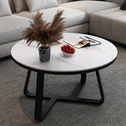 Glam Black Stone Round Metal Cross Legs Coffee Table