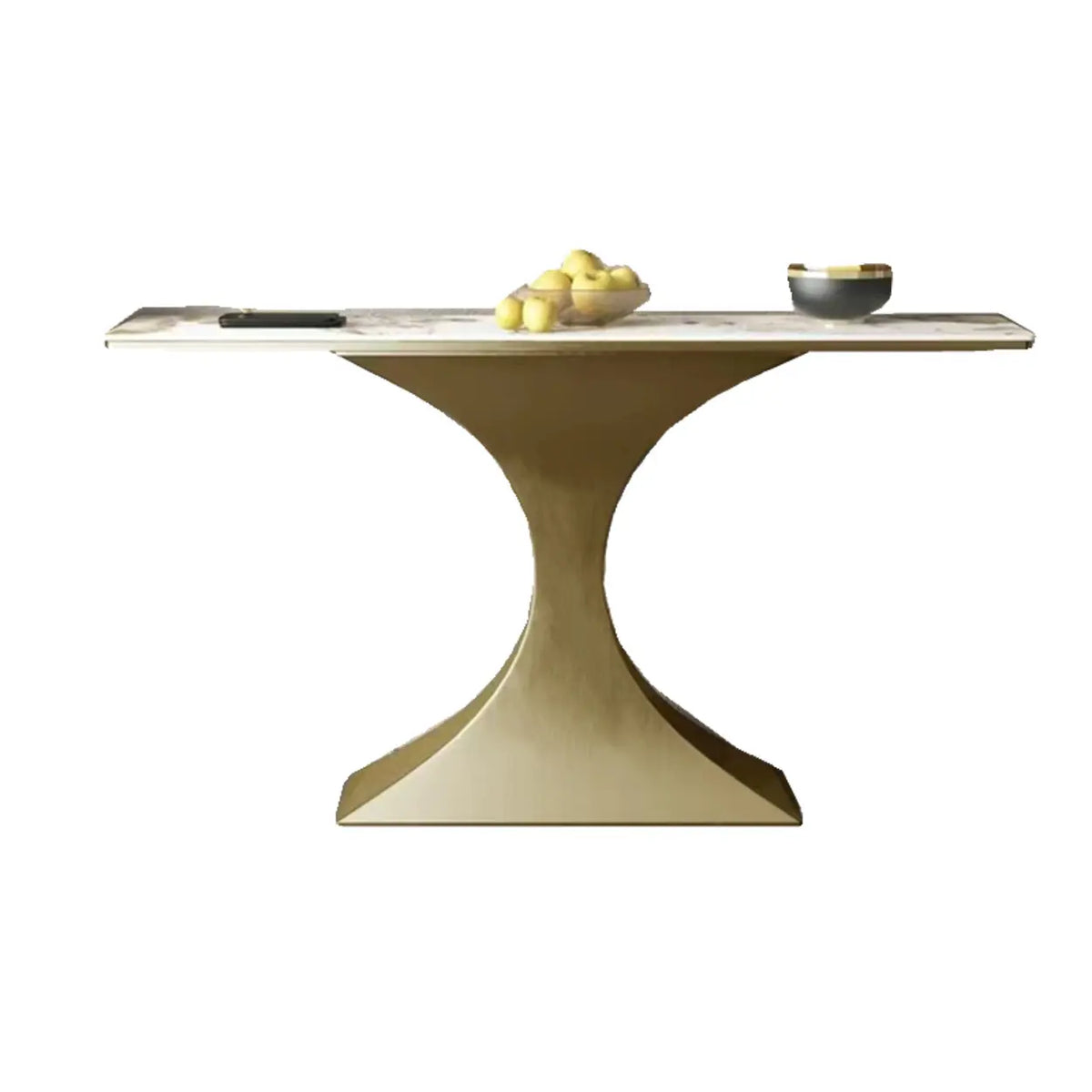 Glam Entryway Rectangular Stone Gold Curve Base Console Table