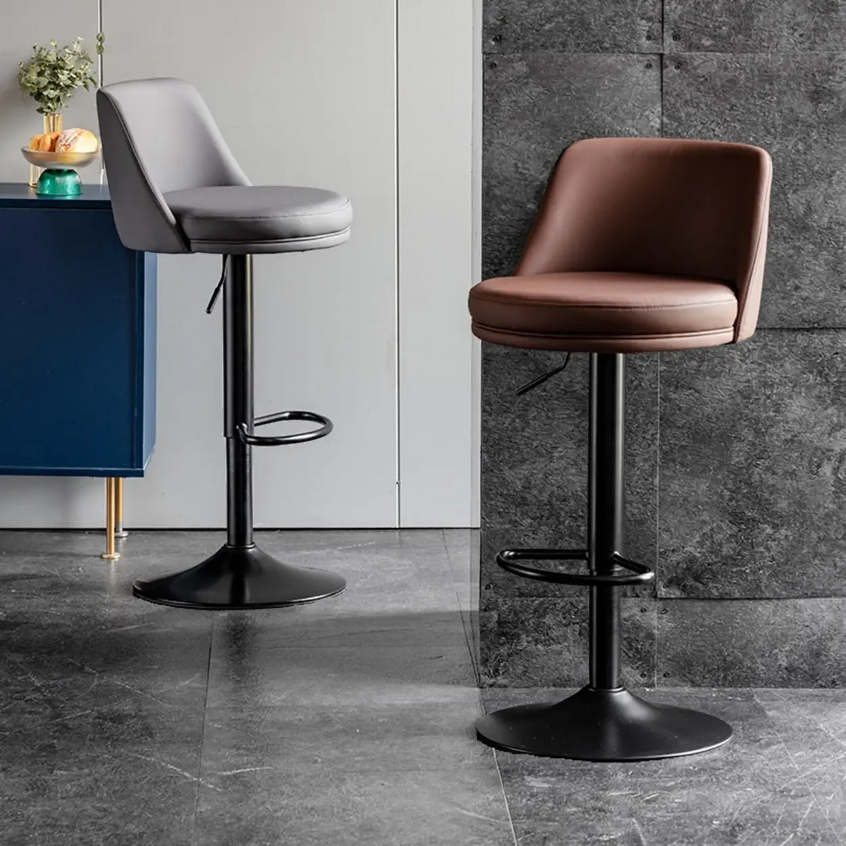 Glam Leather Adjustable Height Swivel Bar Stool with Footrest