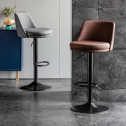 Glam Leather Adjustable Height Swivel Bar Stool with Footrest