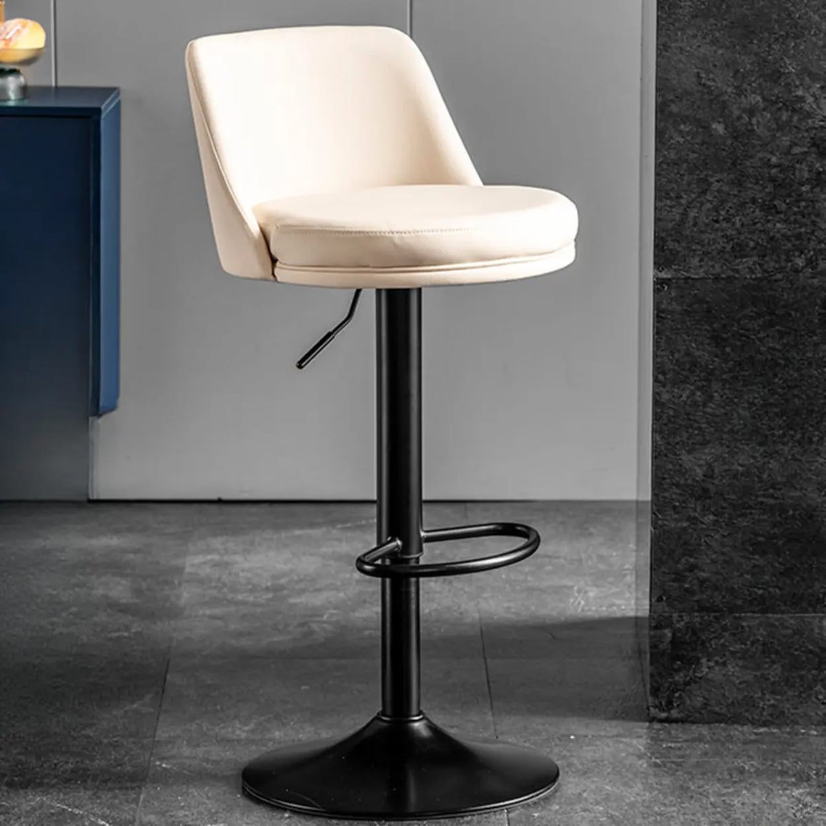 Glam Leather Adjustable Height Swivel Bar Stool with Footrest