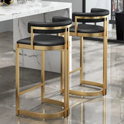 Glam Leather Bucket Bar Stool with Curved Low Back