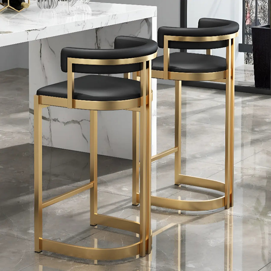 Glam Leather Bucket Bar Stool with Curved Low Back