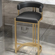 Glam Leather Bucket Bar Stool with Curved Low Back