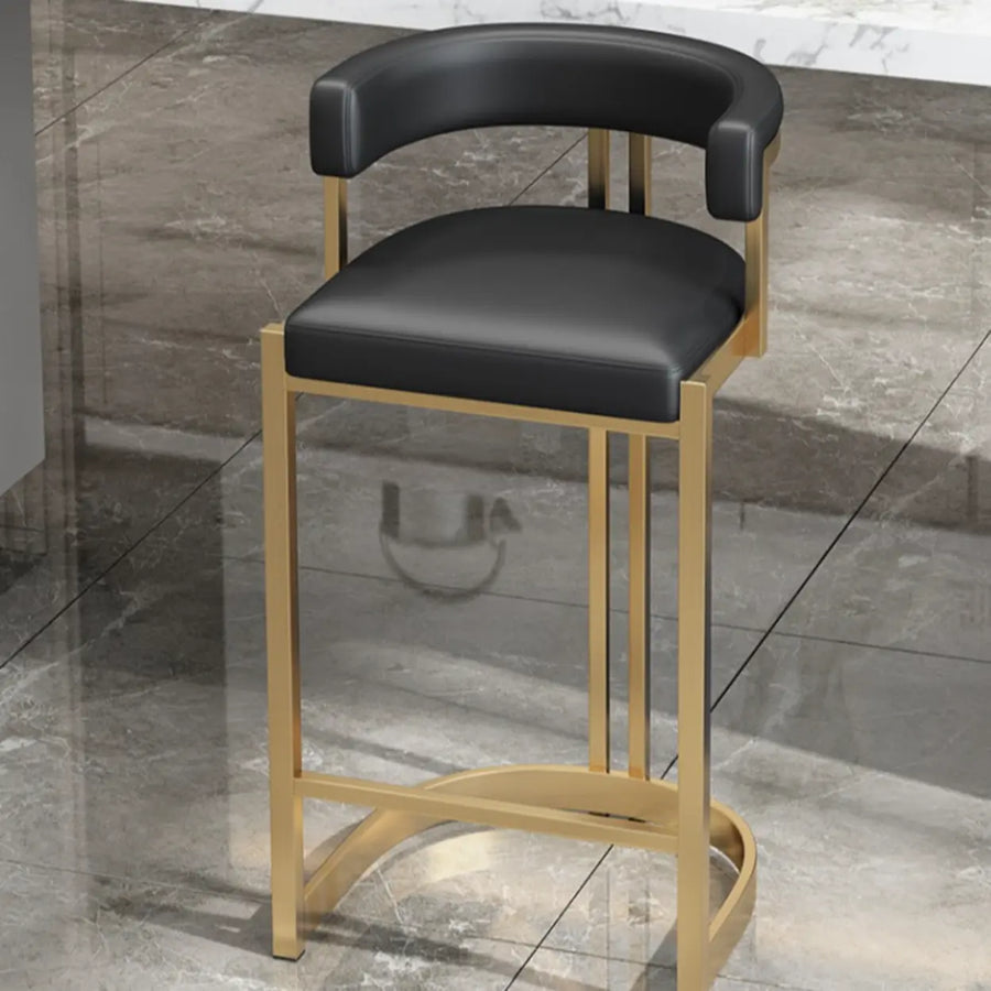 Glam Leather Bucket Bar Stool with Curved Low Back