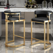 Glam Leather Bucket Bar Stool with Curved Low Back