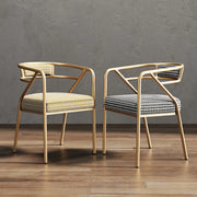 Glam Metal Armchair Cotton Cushion Dining Chair Gray