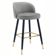 Glam Modern Low Back Upholstered Bucket Bar Stool with Footrest