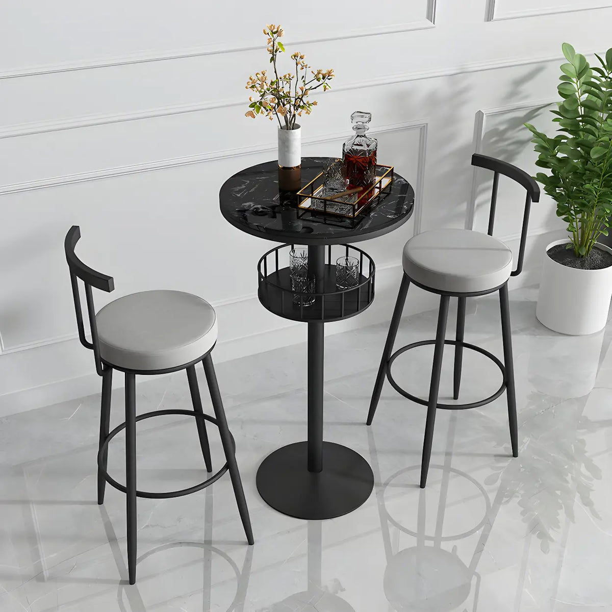 Glam Small Marble Metal Bar Table with Shelf