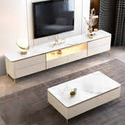 Glam Stone Open Storage Drawers Rectangle TV Stand