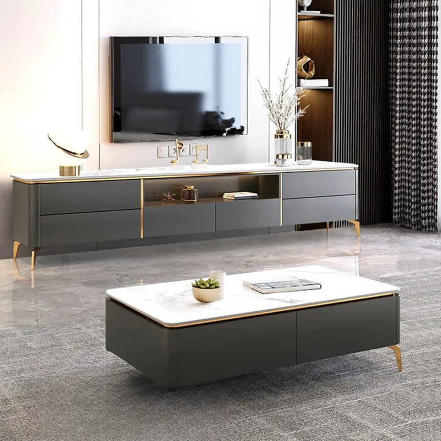 Glam Stone Open Storage Drawers Rectangle TV Stand
