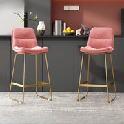 Glam Velvet Upholstered Low Back Bar Stool with Metal Frame