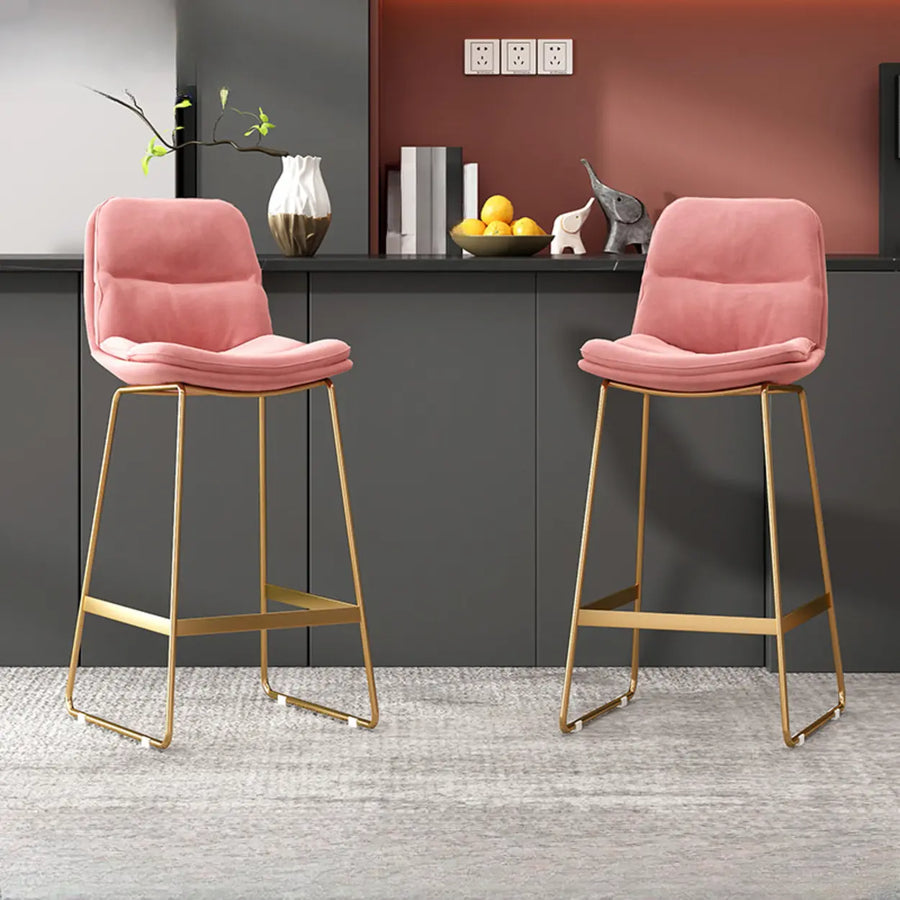 Glam Velvet Upholstered Low Back Bar Stool with Metal Frame