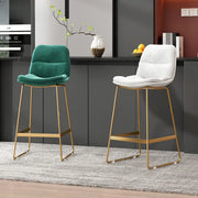 Glam Velvet Upholstered Low Back Bar Stool with Metal Frame