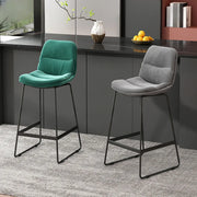 Glam Velvet Upholstered Low Back Bar Stool with Metal Frame