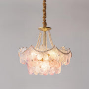 Gold Floral Clear Glass Chandelier, Adjustable Height