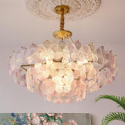 Gold Floral Clear Glass Chandelier, Adjustable Height
