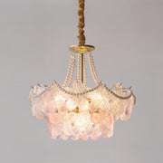 Gold Floral Clear Glass Chandelier, Adjustable Height