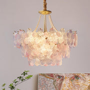 Gold Floral Clear Glass Chandelier, Adjustable Height