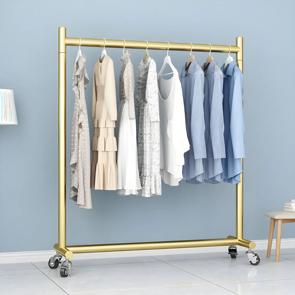 Gold Metal Rolling Coat Rack with Hangers and Casters